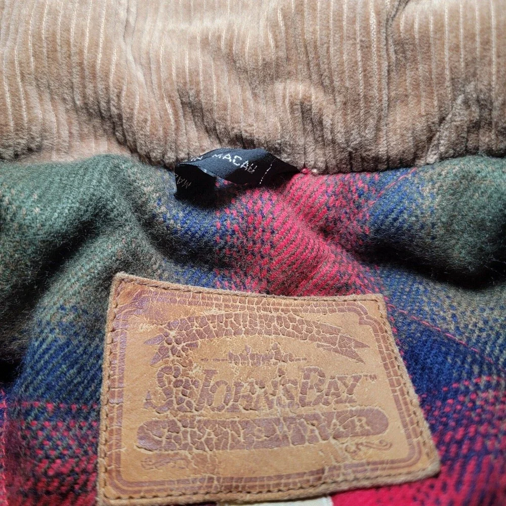 Vtg St Johns Bay Barn Chore Jacket Men Med Olive Corduroy Collar Flannel Quilted